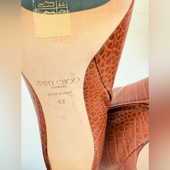 Jimmy Choo Brown Croc Embossed Leather Minori Ankle Length JC logo Boots EU 42 - Picture 10 of 12